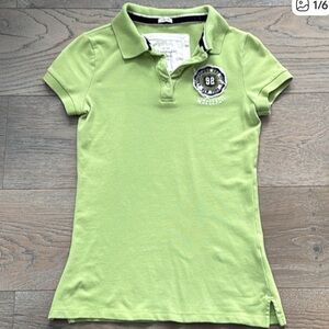 Abercrombie & Fitch Vintage Spring Green w/ Navy Distressed Patch Polo Shirt-S